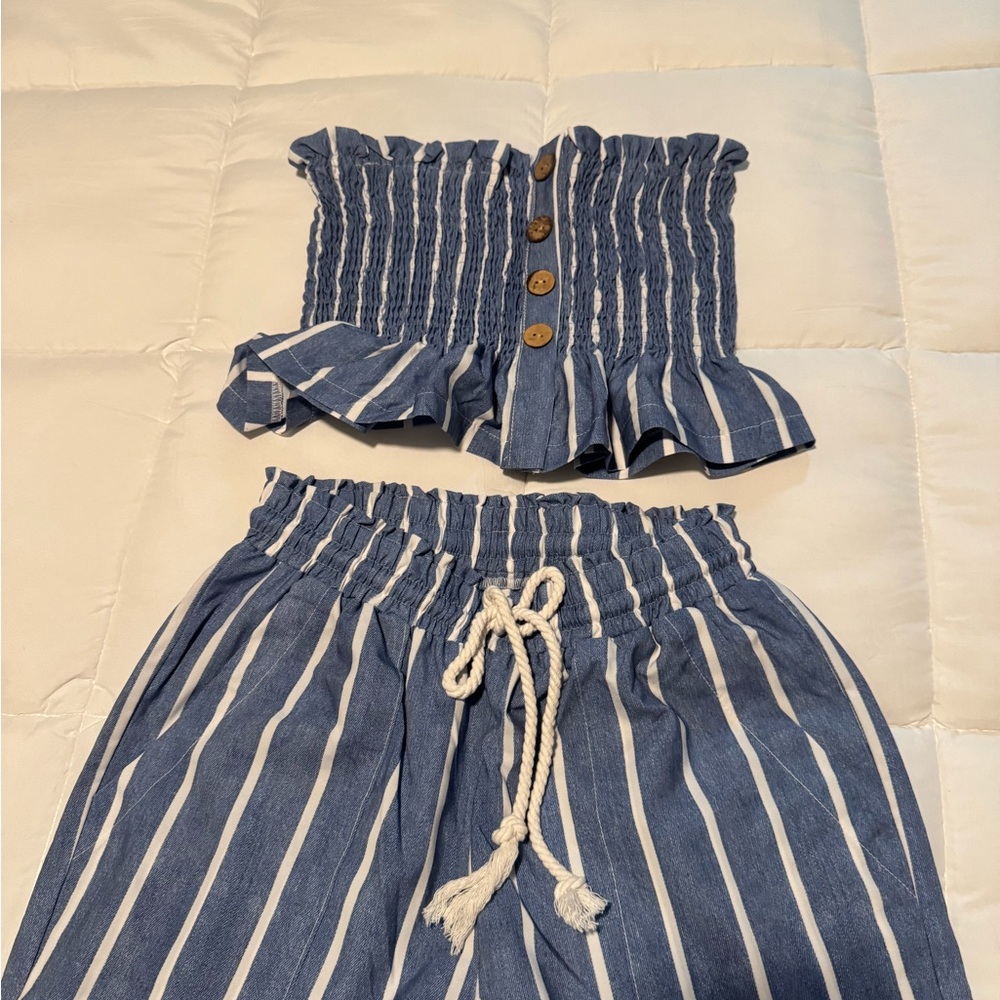 Striped Blue and White Women's Jumpsuit